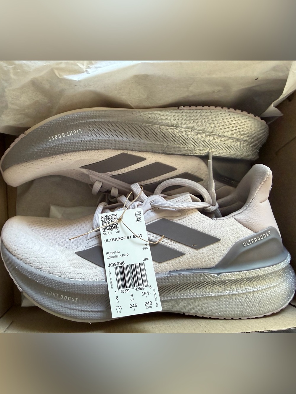 adidas UltraBoost Light Pink and Gray Women's Running Shoes